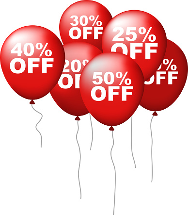 Sale discount % OFF purchase balloons, vector illustration cartoon.