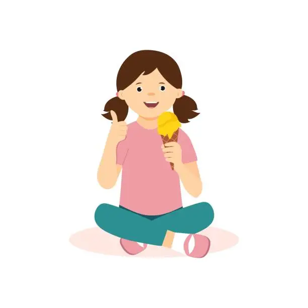 Vector illustration of Cute kid eating an ice cream.