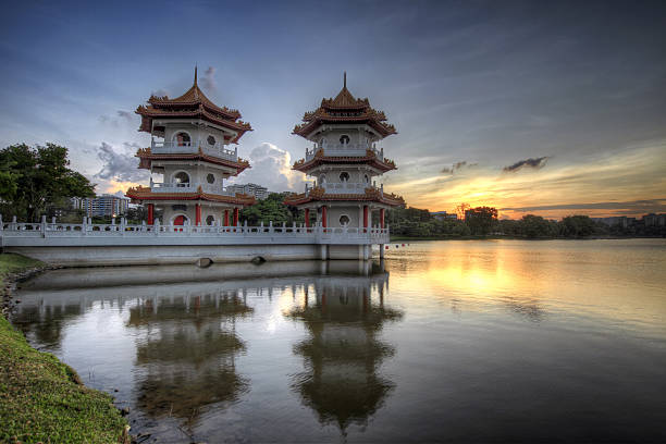 istock Twin Pagodas in Chinese Garden at Sunset 186738792