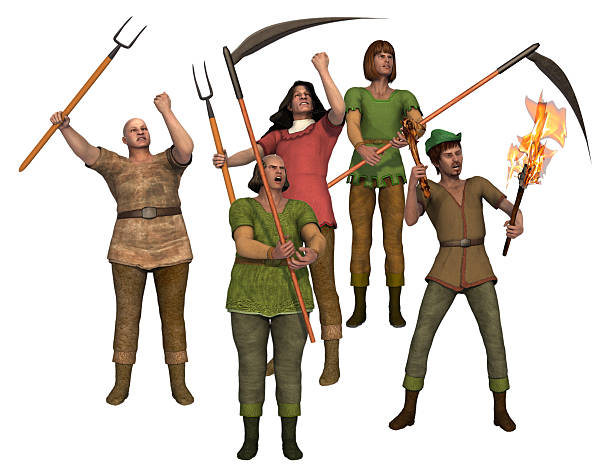 Angry villagers with pitchforks stock photo