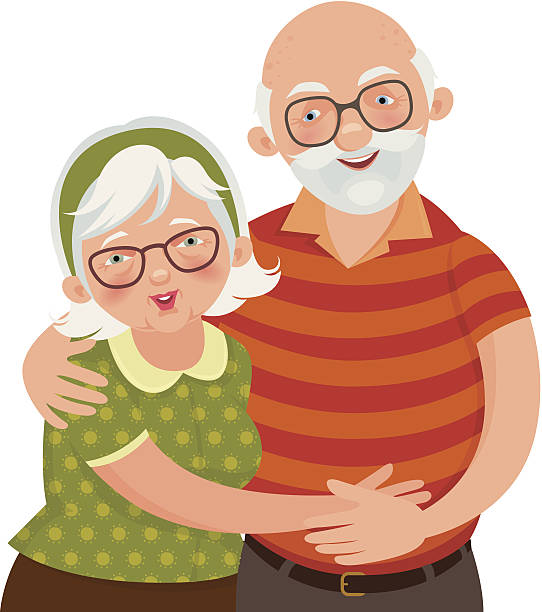 ilustraciones, imágenes clip art, dibujos animados e iconos de stock de feliz pareja old - senior couple isolated white background standing
