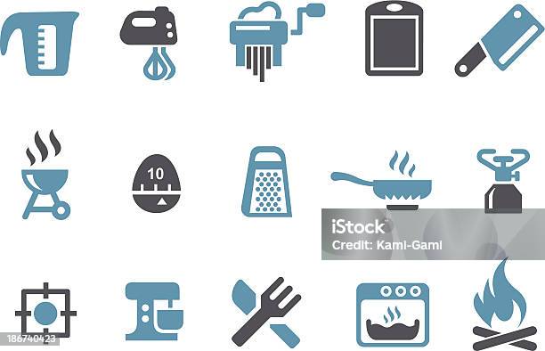Set Di Icone Di Cucina - Immagini vettoriali stock e altre immagini di Attrezzatura - Attrezzatura, Blu, Bollente