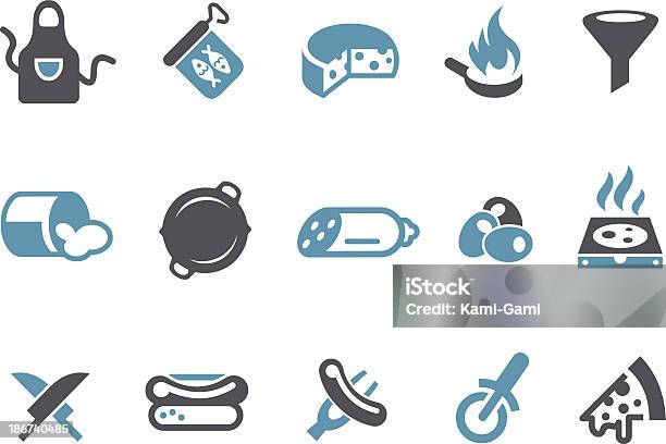 Eating Icon Set Stock Illustration - Download Image Now - Apron, Barbecue - Meal, Blue