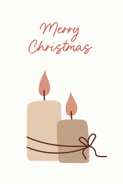 Vector illustration of Christmas card flat vector in cartoon style. Candles on a white background. Merry Christmas concept