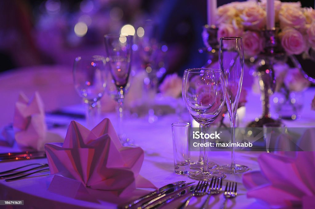 Table set for an event party Table set for an event party or wedding reception Formalwear Stock Photo