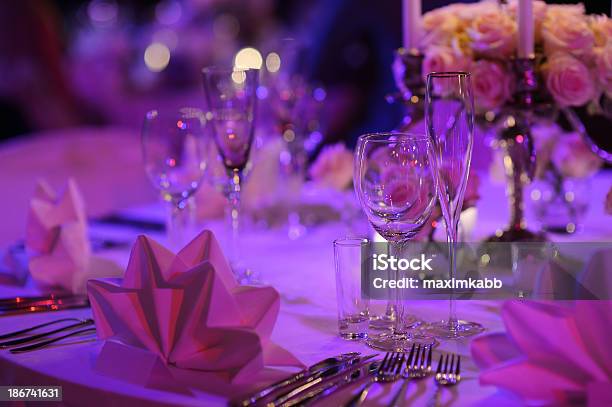 Table Set For An Event Party Stock Photo - Download Image Now - Formalwear, Night, Dinner