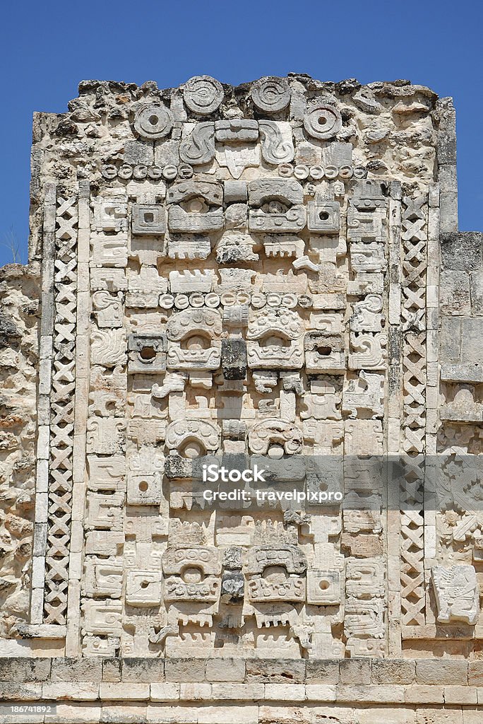 Uxmal Riwiera Chac maski w kamieniu Nunnery Quadrangle Jukatan, Meksyk - Zbiór zdjęć royalty-free (Ameryka)