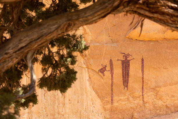 A small panel of Barrier Canyon Style pictographs remain after hundreds of years on a cliff face in Utah's San Rafael Swell. The pictographs were made by the Desert Archaic Culture which used the area from about 8000 B.C. to 400 A.D. The panel was also featured in a 1980 \