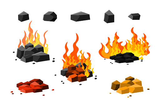 Bara Api Icon Set Api Unggun Dengan Bara Api Dalam Gaya Kartun Ilustrasi Vektor Api ...