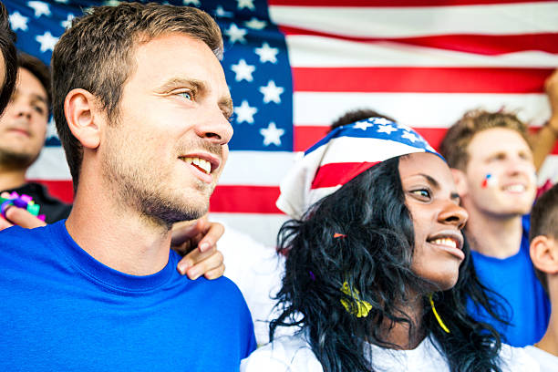 istock Group of happy USA supporters 186745314