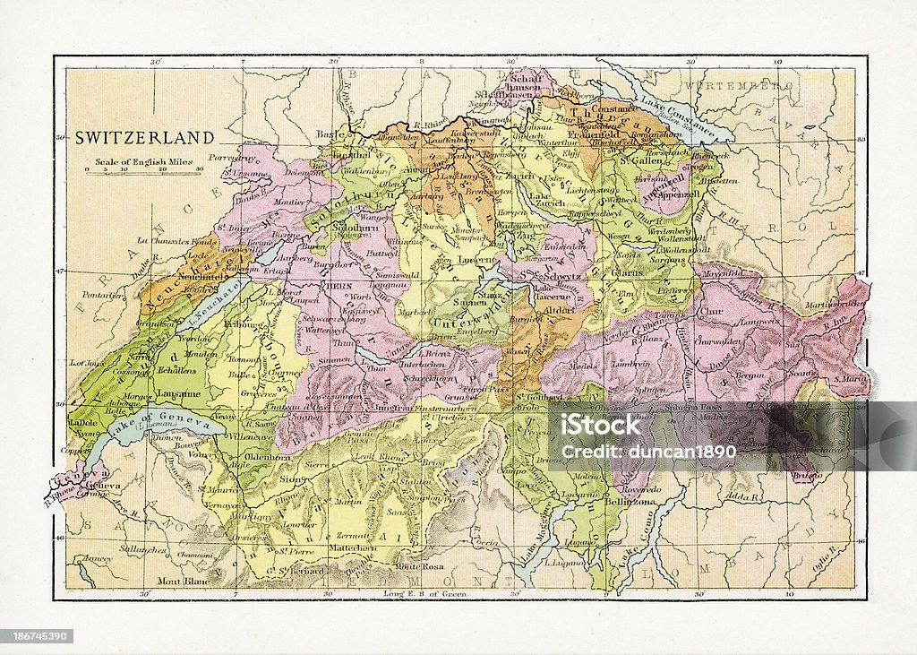 Antiguo Mapa de Suiza - Ilustración de stock de Mapa libre de derechos