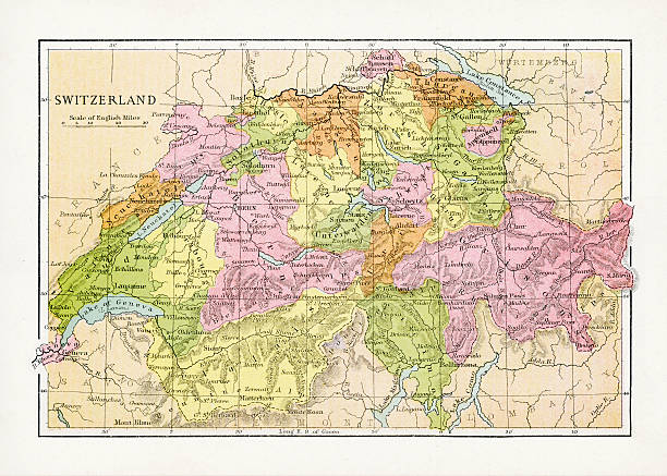 antyczny mapa szwajcaria - thurgau stock illustrations