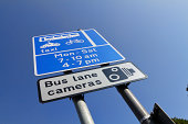 UK bus lane road sign vehicles times cameras