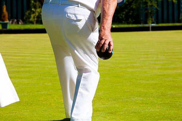 istock Senior man on the grass bowling green 186745680