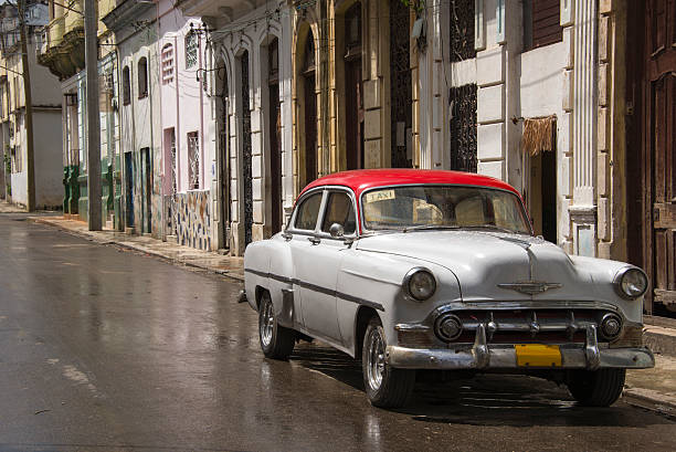 istock Red and White Vintage Car 186745724