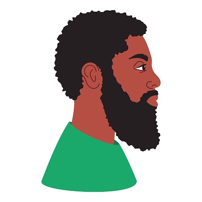 Side view of a dark-skinned man, African man portrait, vector illustration