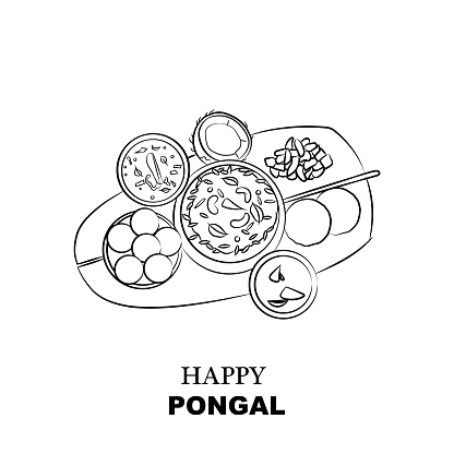pongal festival food creative illustration line drawing