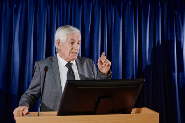istock Politician speaking his speech in microphone 1867477852