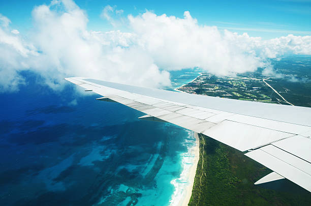 Flying over Caribbeans stock photo