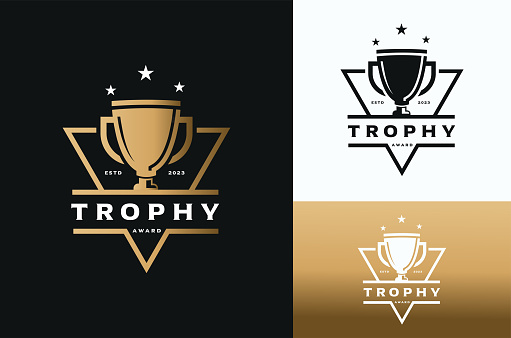 Gold Trophy with Simple Triangle Label Design with Dark, Gold and White Background