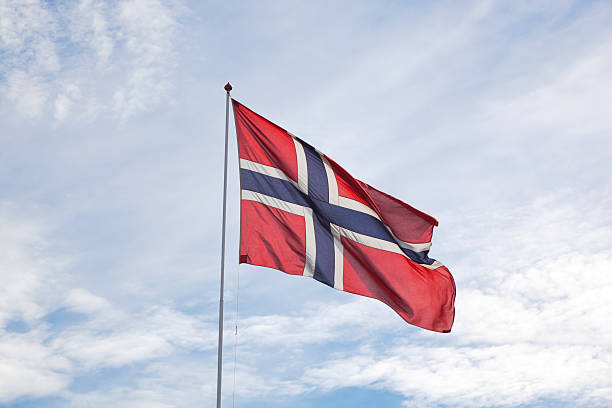 istock Norwegian flag in red white and blue. 186748693