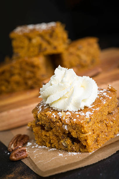 istock Pumpkin Cake with Whipped Cream on an Angle 186748960