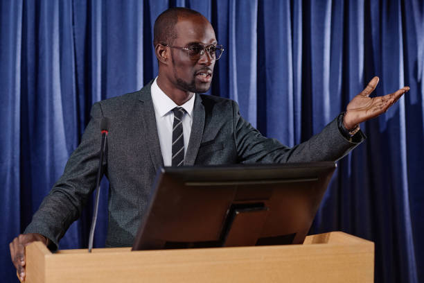 istock Politician presenting his report at conference 1867490948