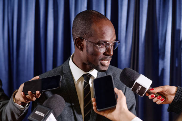 istock Businessman performing at press conference 1867495093