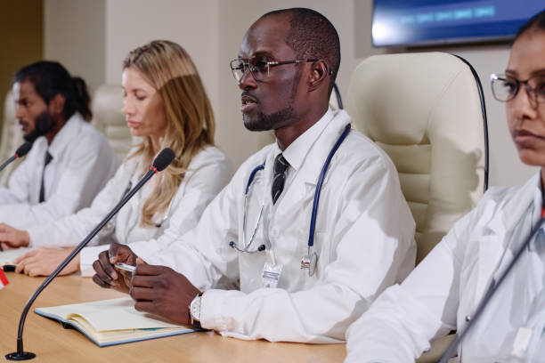 istock Doctors presenting new medicine at conference 1867501342