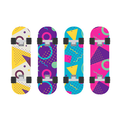 Set of different skateboard isolated on white background. Various skate in flat design. Vector stock.