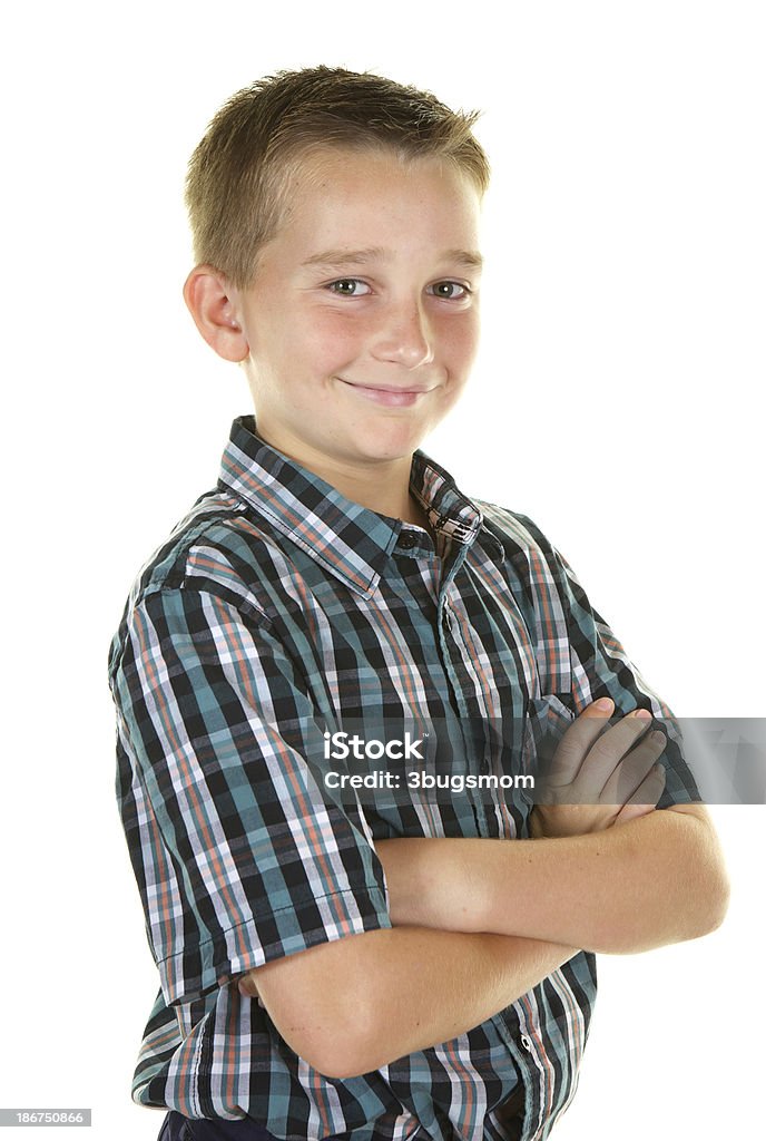 Retrato de niño Preteen atractivo sobre fondo blanco - Foto de stock de 10-11 años libre de derechos