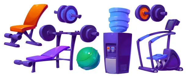 Vector illustration of Cartoon set of sport gym equipment