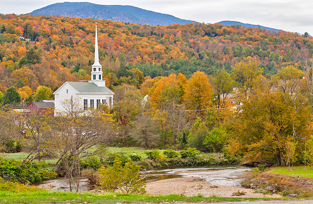 istock Stowe, Vermont community church and Little River 186752505