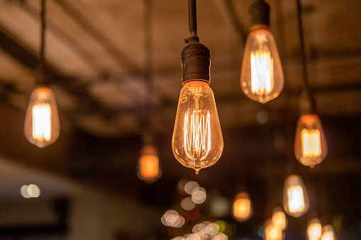 Group of Hanging Edison light bulb, also known as filament light bulb