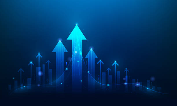 istock arrow up business success goal target technology digital blue background. finance stock graph investment in increase. growth chart return on investment. startup business concept. 1867556168