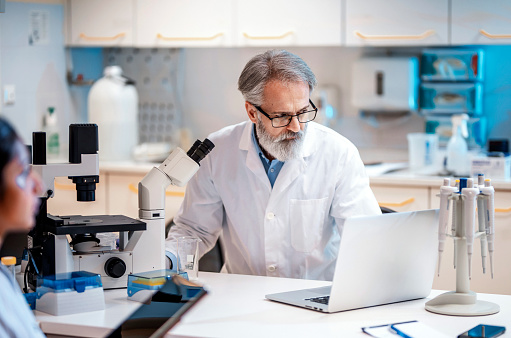 Portrait of a Male Scientist Working in The Lab, Using computer