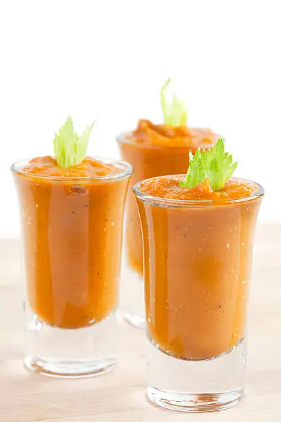 Carrot ginger soup amuse bouche in shot glasses