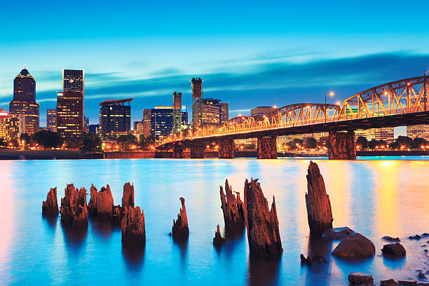 Skyline of Portland by night.