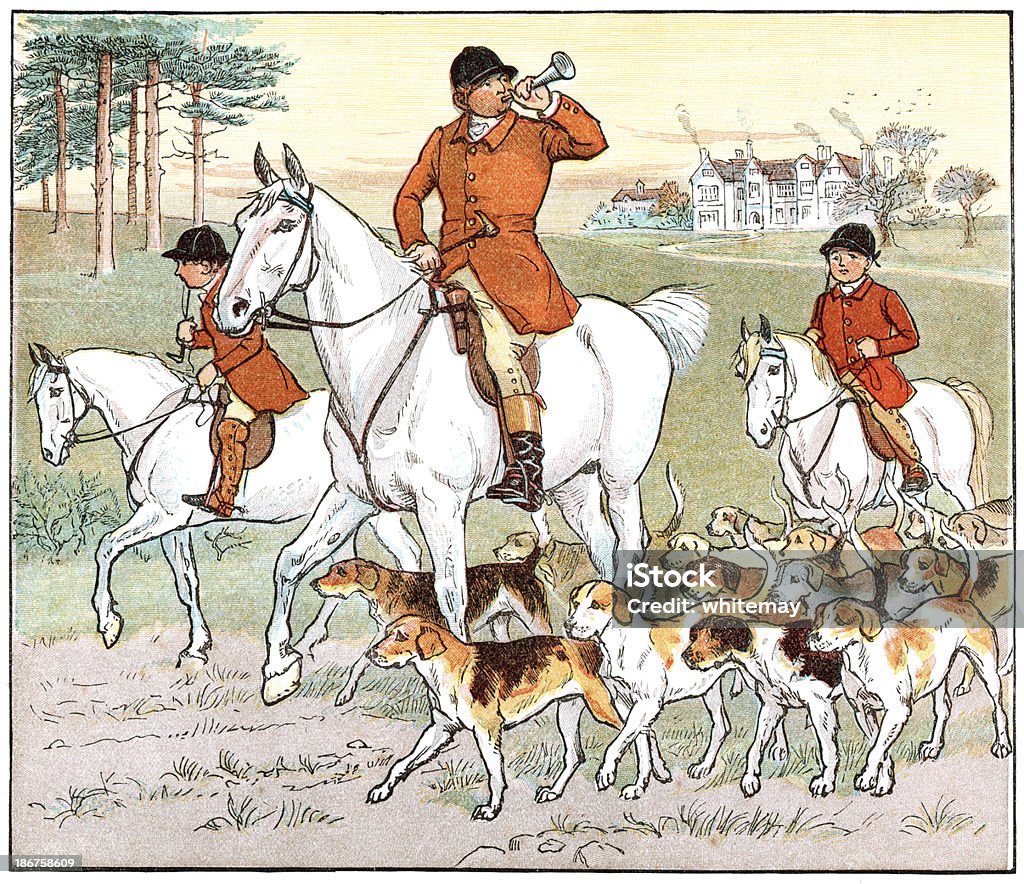 Huntsman mit horn und beagles - Lizenzfrei Fuchsjagd Stock-Illustration