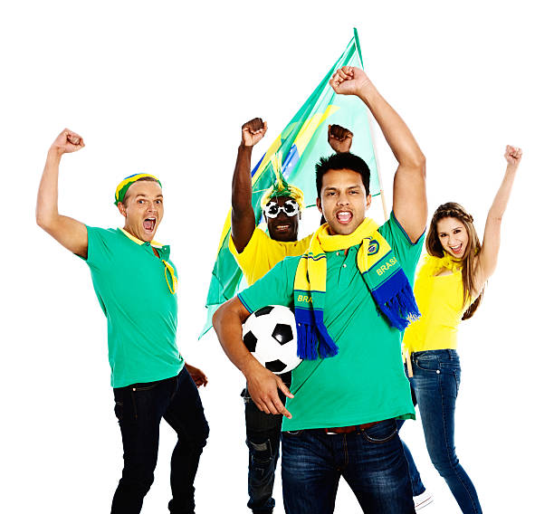 istock Four enthusiastic soccer fans ready for world championship 186760456