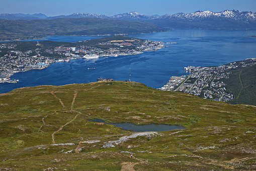 View of Tromso from Floya in Troms og Finnmark county, Norway, Europe