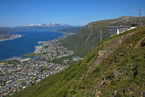 Upper station of the cable car Fjellheisen from Tromsdalen to Storsteinen in Troms og Finnmark county, Norway, Europe