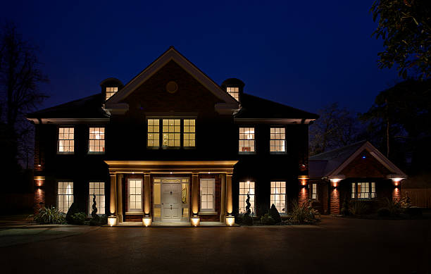 luxury mansion at dusk
