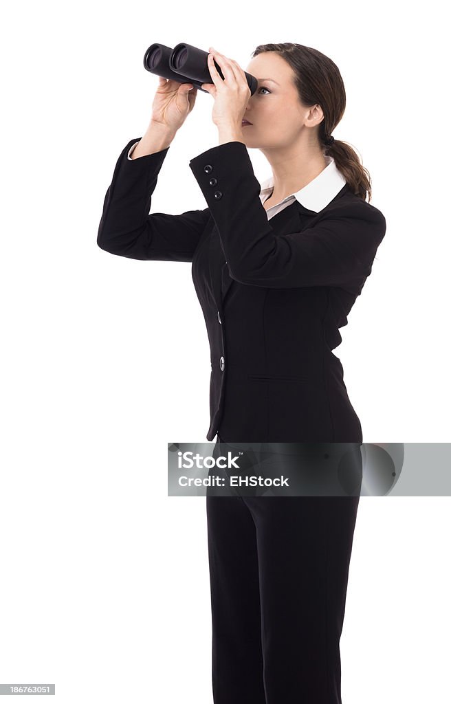 Femme d'affaires avec des jumelles, isolé sur fond blanc - Photo de Adulte libre de droits