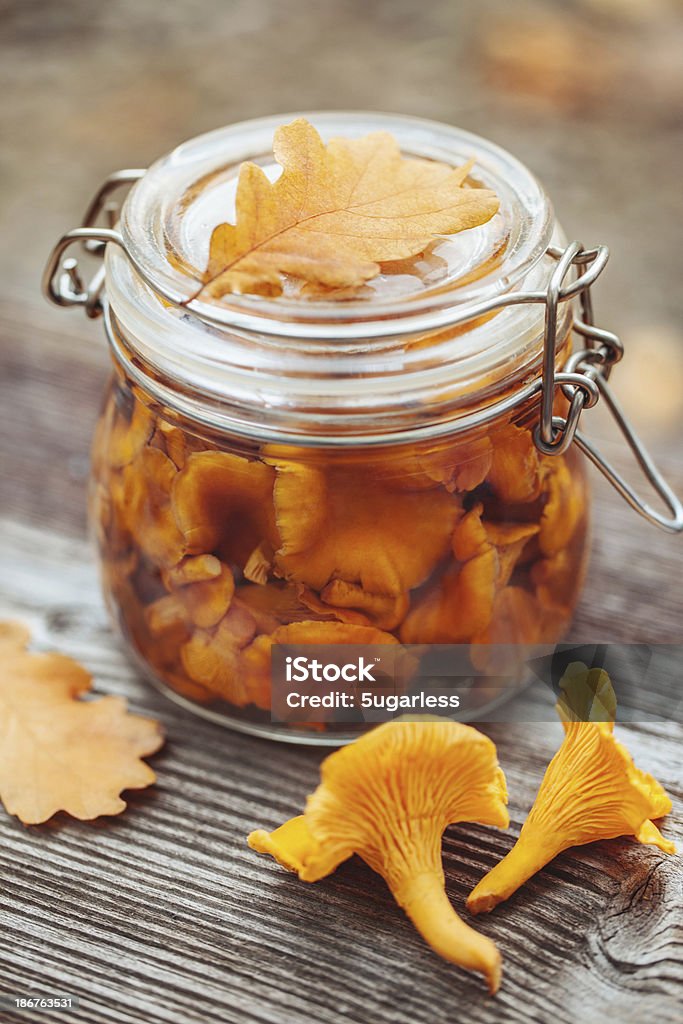 Cogumelos em conserva - Foto de stock de Cogumelo Chanterelle royalty-free