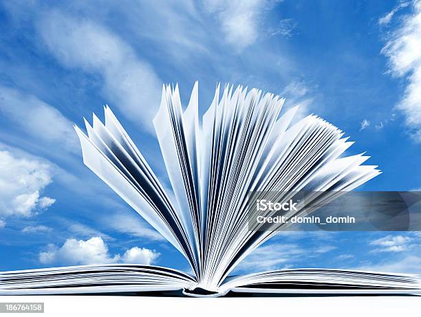 Offene Buch Gegen Blau Bewölkten Himmel Hintergrund Stockfoto und mehr Bilder von Bildung