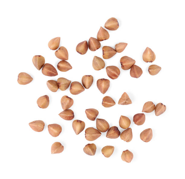 istock Many dry buckwheat grains isolated on white, top view 1867648815