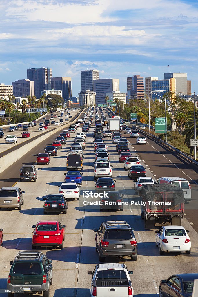 Traffic jam in San Diego, CA Traffic jam in San Diego with city skyline, CA Car Stock Photo