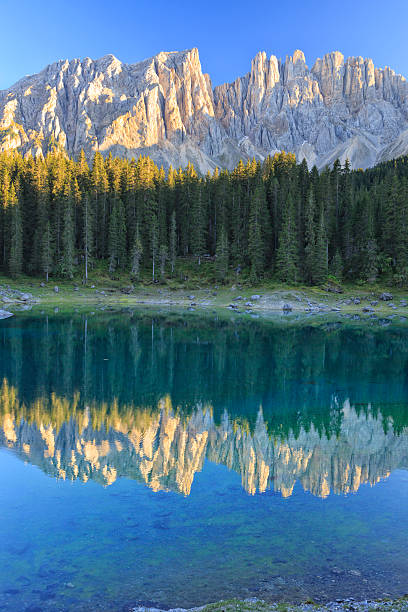 lake carezza i latemar mountain range - latemar mountain range zdjęcia i obrazy z banku zdjęć