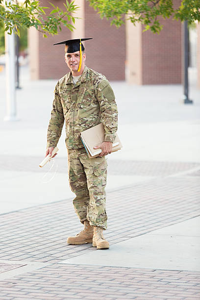istock American Soldier with graduation hat 186765910
